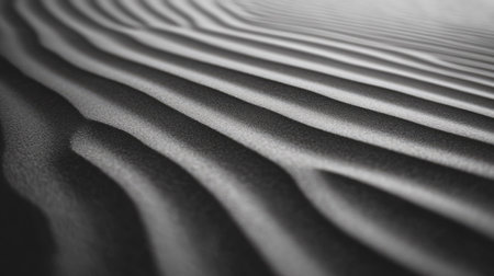 A close-up of rippled sand patterns created by the wind across the surface of a desert dune.の素材