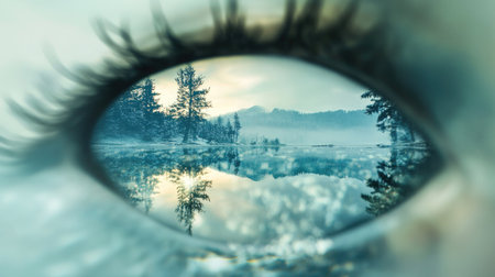 Visual representation of blurry vision due to cataracts, with an outdoor scene partially obscured by foggy vision. -の素材