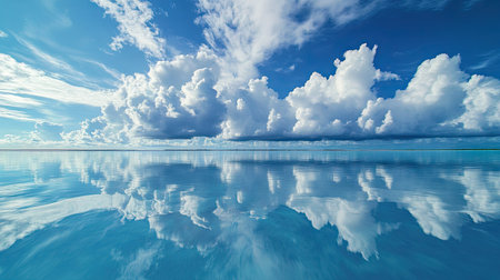 Reflection of dramatic cloud formations on the surface of a calm tropical lagoon.の素材