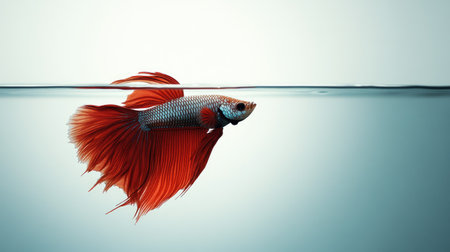 A betta fish in a minimalist aquarium with a clean, clear background. The open water space around the fish is perfect for copy.の素材