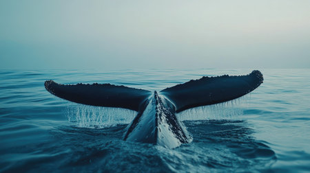 A close-up of a flippers with a clear ocean backdrop. The open water space around the whale allows for easy addition of text.の素材