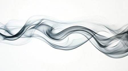 Thin, curling smoke trails against a clean white background. The simple, elegant smoke patterns provide a clear space for text placement.の素材
