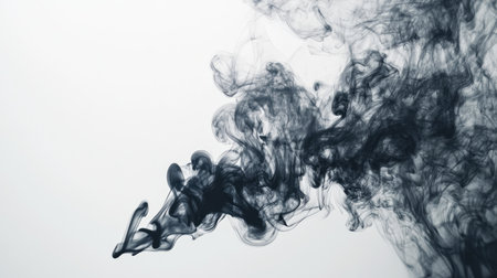 Thick, dark smoke against a light background, leaving a large clear area for text. The contrast between smoke and space enhances visibility.の素材