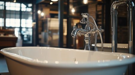 Experience the elegance of a luxurious loft bathroom featuring a stylish bathtub and refined fixtures that create a serene atmosphere for relaxation.の素材