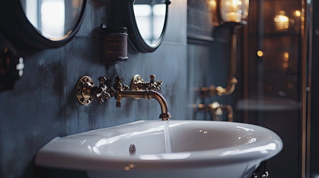 Discover an elegant loft bathroom featuring sleek design elements, modern fixtures, and refined decor, perfect for a luxurious home aesthetic.の素材