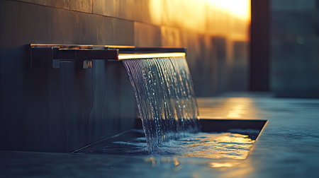 A stylish wall-mounted water feature flowing elegantly, creating a serene ambiance. Perfect for modern spaces, this design enhances tranquility and beauty.の素材