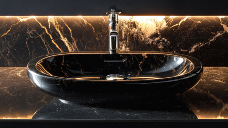 Experience elegance with this luxurious black marble washbasin. Perfectly designed to enhance any modern bathroom, it features sleek lines and stunning lighting.の素材