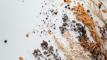 Explore the beauty of dried plant materials in this close-up shot, showcasing intricate textures and natural colors. Perfect for crafting and design inspiration.の素材