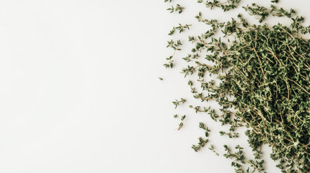 Capture the essence of dried thyme in a minimalist arrangement, showcasing its natural beauty against a clean background perfect for culinary art or food styling.の素材