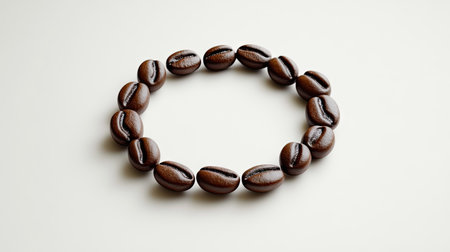 A visually appealing circular arrangement of roasted coffee beans, highlighting their rich texture and dark color, perfect for coffee lovers and culinary art.の素材