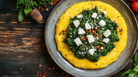 A beautiful plate of creamy polenta topped with sautの素材