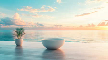 Discover a modern bathroom scene featuring sleek design elements and a serene atmosphere, perfect for relaxation and stylish living by the water.の素材