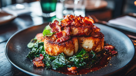 A beautifully presented plate of seared scallops atop sautの素材