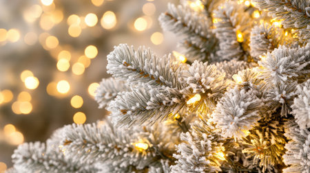 Discover the enchanting beauty of twinkling Christmas lights illuminating frosted tree branches, creating a cozy and festive atmosphere for the holiday season.の素材