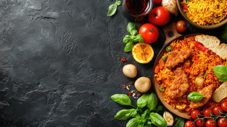 A visually appealing traditional dish featuring vibrant ingredients like herbs, vegetables, and grains, perfect for culinary presentations and gourmet recipes.の素材