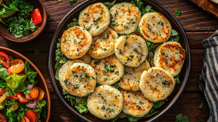 A beautifully arranged platter featuring grilled food, garnished with fresh herbs. Perfect for healthy meals, appetizers, or lively dining experiences.の素材