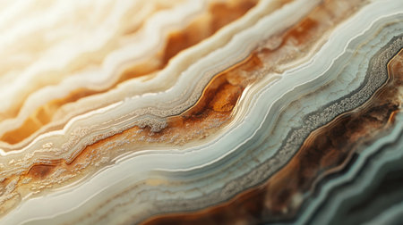 This close-up image showcases the intricate textures and warm tones of polished agate stone. Ideal for backgrounds, artwork, and natural design projects.の素材