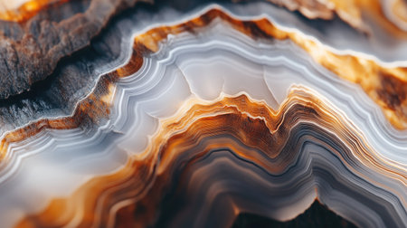 Discover the intricate details of a polished agate stone. This close-up showcases unique patterns and vibrant colors that highlight the beauty of geological formations in nature.の素材