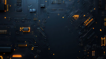 Electrical circuit board with visible components, leaving ample space on the right for text.の素材