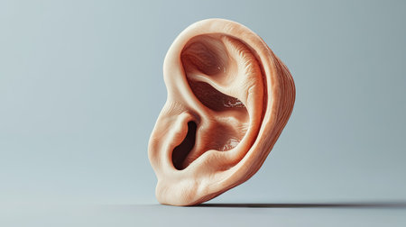 Cross-sectional view of the human ear, isolated on a plain background, with copy space on the left.の素材