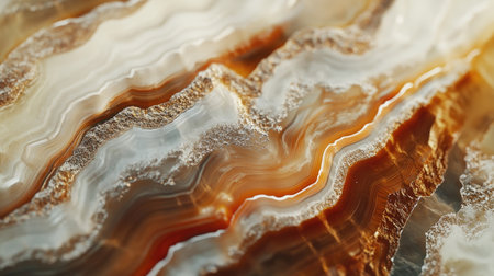 A stunning close-up of polished agate stone, showcasing intricate patterns and vibrant colors. This detailed texture highlights the natural beauty of geological formations.の素材