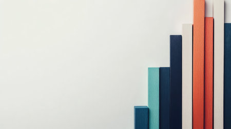 Flat lay of a bar graph with rising bars and a clean white background, leaving ample space to the right for copy or data labels.の素材