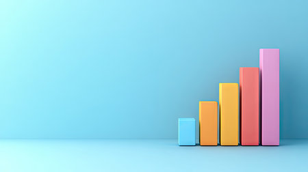 Flat lay of a bar graph with minimalistic design and plenty of blank space above and to the right for text or promotional content.の素材