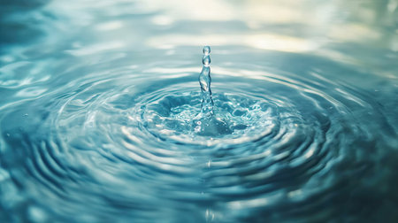 Top view of a large water droplet with ripples, with a soft-focus background providing plenty of space for copy or logos. c37a57a0b02cの素材
