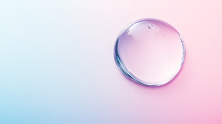 Top view of a water drop with a light gradient background, leaving a large area of blank space for copy or branding.の素材