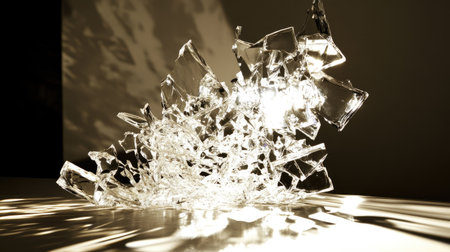 A stunning sculpture made of broken glass capturing light and shadow. This artistic piece showcases elegance and creativity, ideal for modern decor or exhibitions.の素材