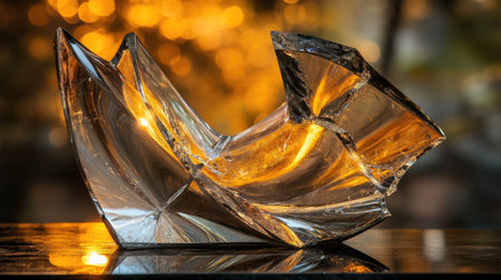 This captivating sculpture features a broken glass design that brilliantly reflects light, creating an intriguing play of textures and shapes, ideal for art enthusiasts.の素材