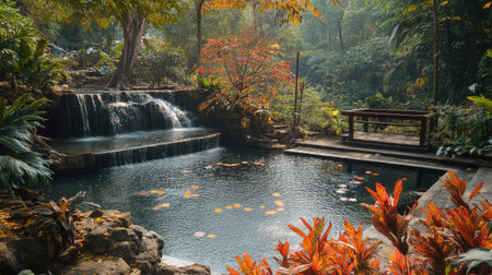 Discover the serene beauty of Huai Mae Khamin Waterfall, surrounded by vibrant tropical foliage and a tranquil atmosphere perfect for relaxation and exploration.の素材