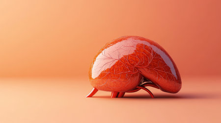 3D rendering of a human liver with veins visible, isolated on a gradient background, leaving plenty of room for copy.の素材
