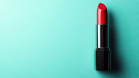 A lipstick with a vibrant color and a glossy finish, set against a clean background providing ample copy space.の素材