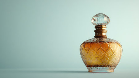 A vintage-inspired perfume bottle with an antique feel, against a plain background offering space for text. -の素材