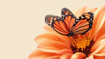 Butterfly resting on a flower with a clean, empty background above for text placement. -の素材