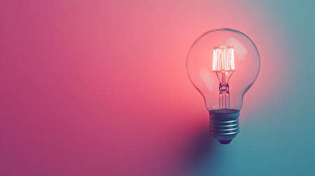 Close-up of a bulb with a dim light on a solid color background, offering space for text or branding.の素材