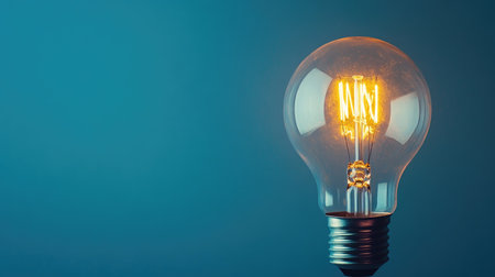 Close-up of a bulb with a dim light on a solid color background, offering space for text or branding.の素材