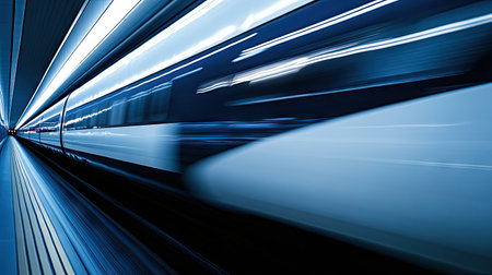 Close-up of a high-speed train aerodynamic design with a clean, unobtrusive background for copy space.の素材