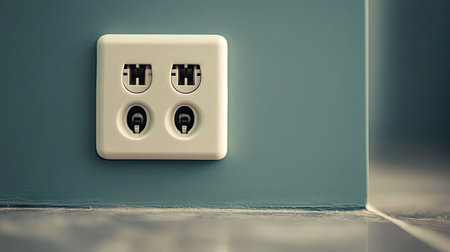Close-up of a plug and socket with a clean, neutral background for ample text space.の素材