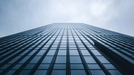 Close-up of a skyscraper upper section with a clean, neutral sky providing room for copy.の素材