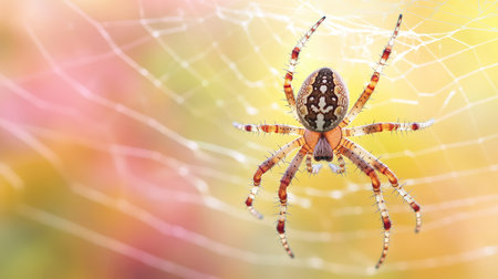 Close-up of a spider on a web, with an expansive background providing ample room for copy. --ar 16:9 --v 6.1 Job ID: 4be45bdb-fe35-46f9-9d59-25f0c339e637の素材