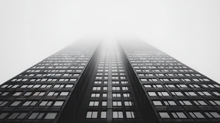 Close-up of the upper floors of a high-rise building with a clear background above for text. -の素材