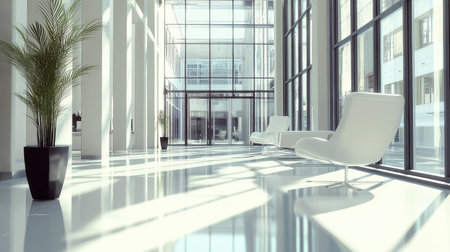 Experience a bright and airy modern interior featuring sleek furniture and expansive windows, creating a luxurious and inviting atmosphere. Perfect for design inspiration.の素材