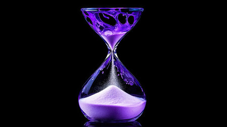 This captivating hourglass features a vibrant design with bright purple sand. Perfect for home decor or artistic displays, it symbolizes the passage of time.の素材
