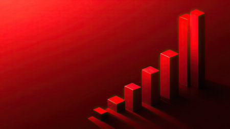 A striking illustration featuring red 3D bars on a sleek background, symbolizing growth and progress with beautiful shadows and a modern aesthetic.の素材