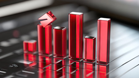 Stunning polished 3D rendering of red graph bars against an elegant background, symbolizing data growth and business success. Ideal for financial presentations.の素材