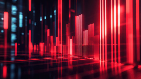 Stunning abstract image featuring dynamic red bars against a dark background. Perfect for technology-themed projects, presentations, and visual art.の素材