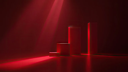 This stunning polished red 3D render showcases elegant geometric shapes illuminated by dramatic lighting. Perfect for modern art and design projects.の素材