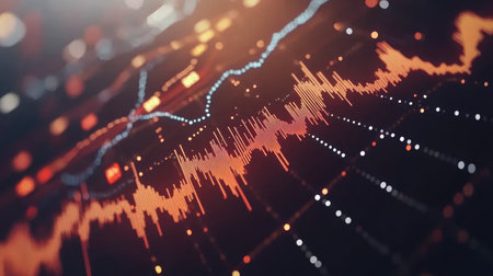 Explore this abstract network visualization with warm tones, showcasing dynamic connections and data flows, perfect for tech and digital themes.の素材